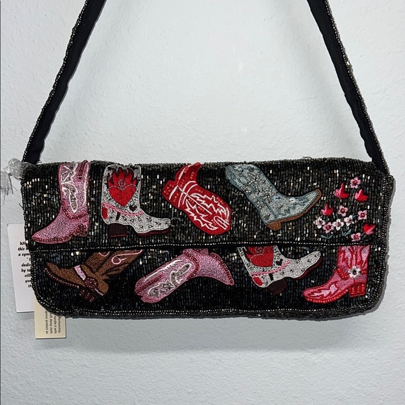 From India To You | Cowgirl Boot Embroidered Beaded Shoulder Bag - Picture 1 of 15